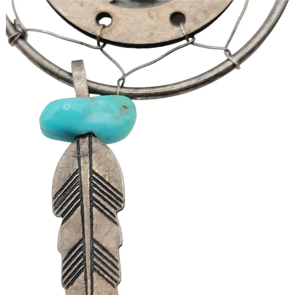 Vtg Navajo Kokopelli Sterling Silver Dream Catcher Earrings‎ with Turquoise